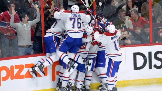 The Habs celebrate winning game 3