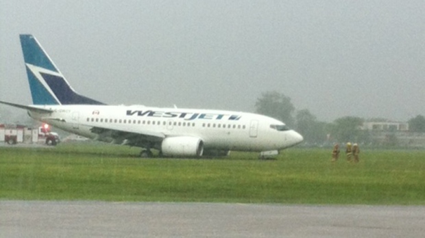 A Boeing 737 WestJet plane ended up off the runway