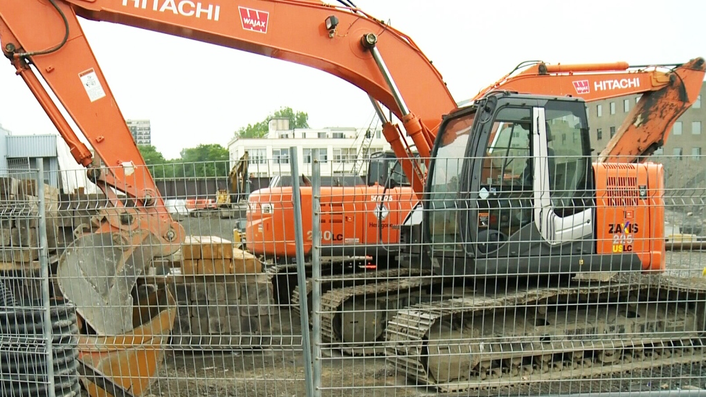 A piece of heavy machinery sits idle at a Montreal construction site on Sunday, June 16, 2013. (CTV Montreal)