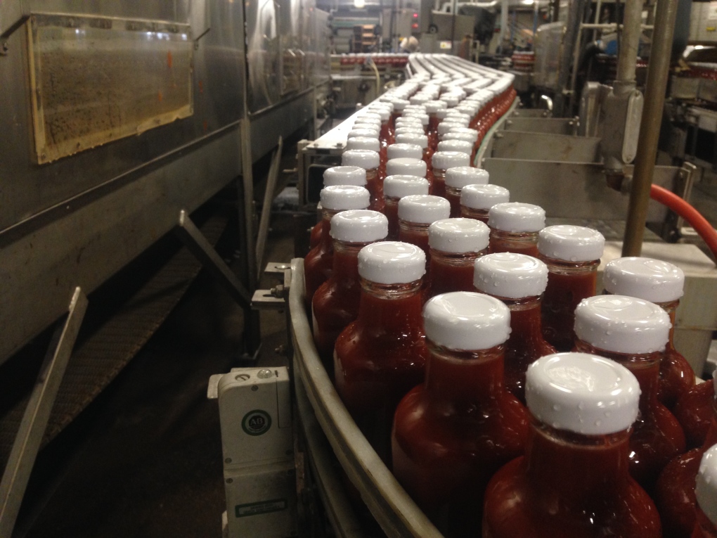Ketchup is shown at the former Heinz ketchup plant in Leamington, Ont.