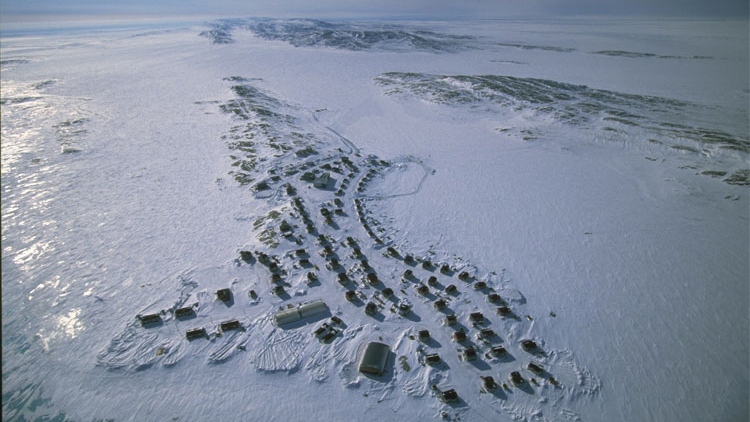 This overhead photo depicts the community of Akulivik, a peninsula on the Hudson's Bay, home to approximately 507 people. (Photo courtesy Nunavik Tourism)