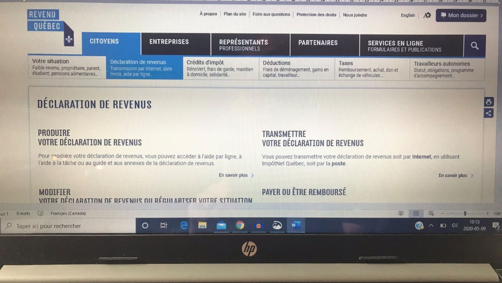 The Revenue Quebec website is seen on a computer screen on May 9, 2020. THE CANADIAN PRESS/Helen Moka 