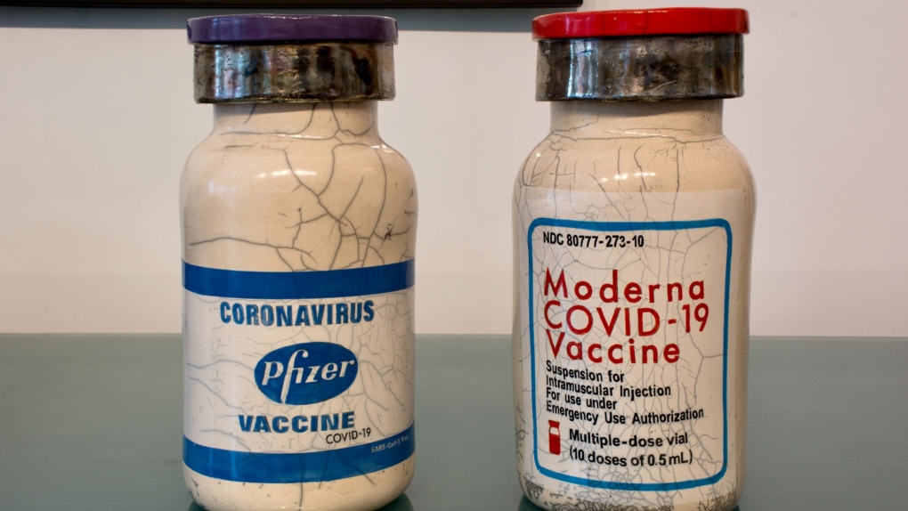 American artist Karen Shapiro's work includes giant vials of COVID-19 vaccines.