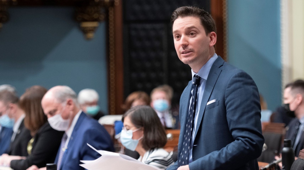 Quebec Justice Minister Simon Jolin-Barrette speaks during question period Tuesday, March 22, 2022 at the legislature in Quebec City. THE CANADIAN PRESS/Jacques Boissinot