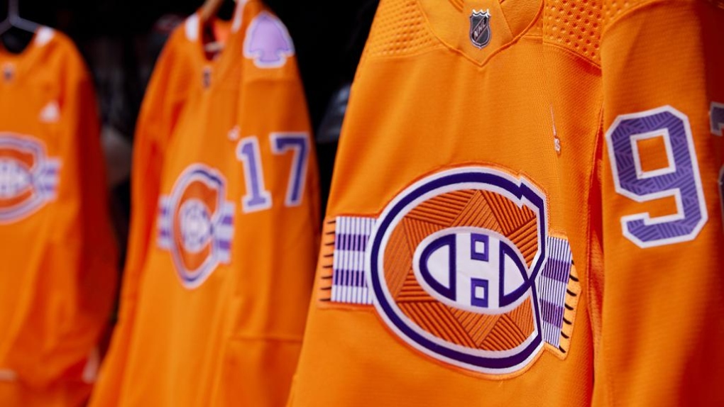 Montreal Canadiens will wear these special jerseys designed by Kahnawake resident Thomas Deer during their warm-up skate Saturday, March 26, 2021, against The Toronto Maple Leafs (Source: Montreal Canadiens) 