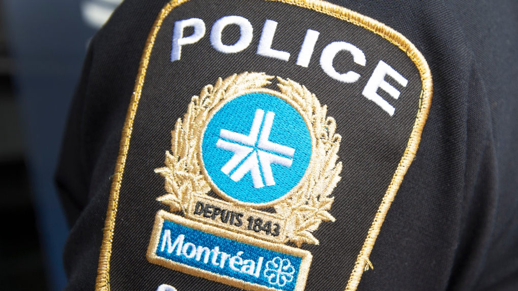 A Montreal police patch is seen on an officer during a news conference in Montreal, Thursday, March 25, 2021. THE CANADIAN PRESS/Ryan Remiorz