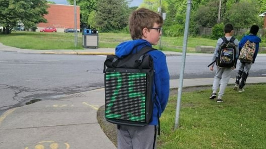 Longueuil police is introducing a project using children with digital backpacks to let drivers know if they are speeding in a school zone. (SPAL/Handout)