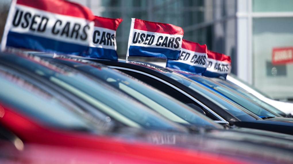 Used vehicles for sale are seen at an auto mall in Ottawa, on Monday, April 26, 2021. THE CANADIAN PRESS/Justin Tang