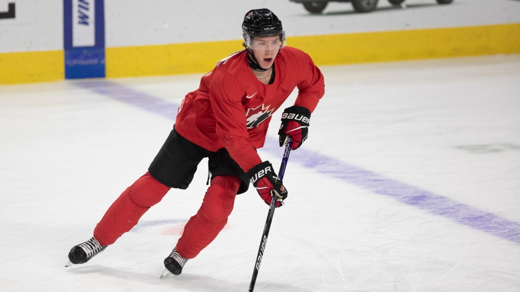 Owen Beck skates during the Canadian World Junior Hockey Championships selection camp in Moncton, N.B., Friday, December 9, 2022. THE CANADIAN PRESS/Ron Ward