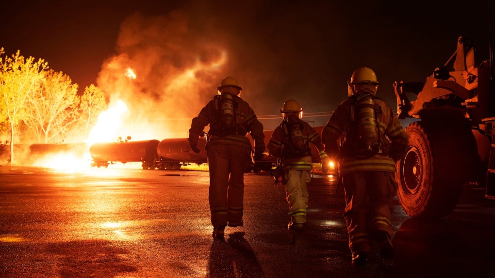 A still image of Attraction’s production of 'Mégantic,' a dramatization of the deadly Lac-Mégantic, Que. runaway train disaster which killed 47 people. THE CANADIAN PRESS/HO-Yan Turcotte 
