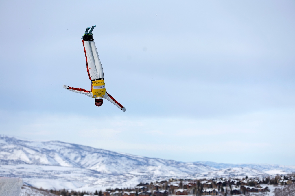 Marion Thenault of Canada competes in the women's aerials in the Freestyle International World Cup competition Friday, Feb. 3, 2023, in Park City, Utah. Canadian freestyle skiers Thenault and Emile Nadeau won bronze medals at the World Cup aerials finals on Sunday. THE CANADIAN PRESS/AP/Jeff Swinger