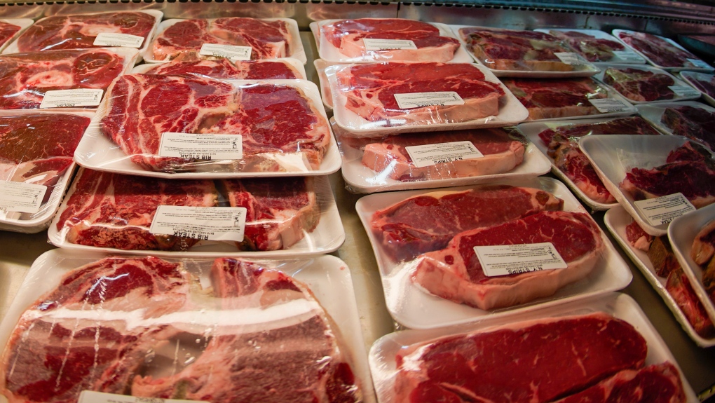 FILE - In this photo made on June 16, 2022, rows of fresh cut beef is in the coolers of the retail section at the Wight's Meat Packing facility in Fombell, Pa. (AP Photo/Keith Srakocic, File )