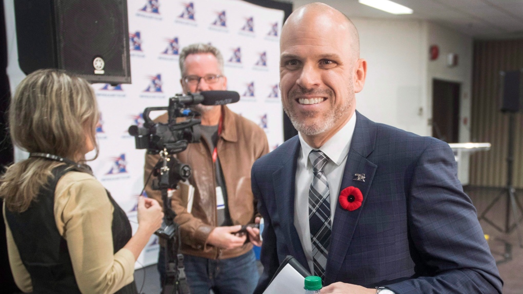 Montreal Alouettes President Mark Weightman leaves after a news conference announcing the departure of general manager Jim Popp, Monday, November 7, 2016 in Montreal. THE CANADIAN PRESS/Ryan Remiorz