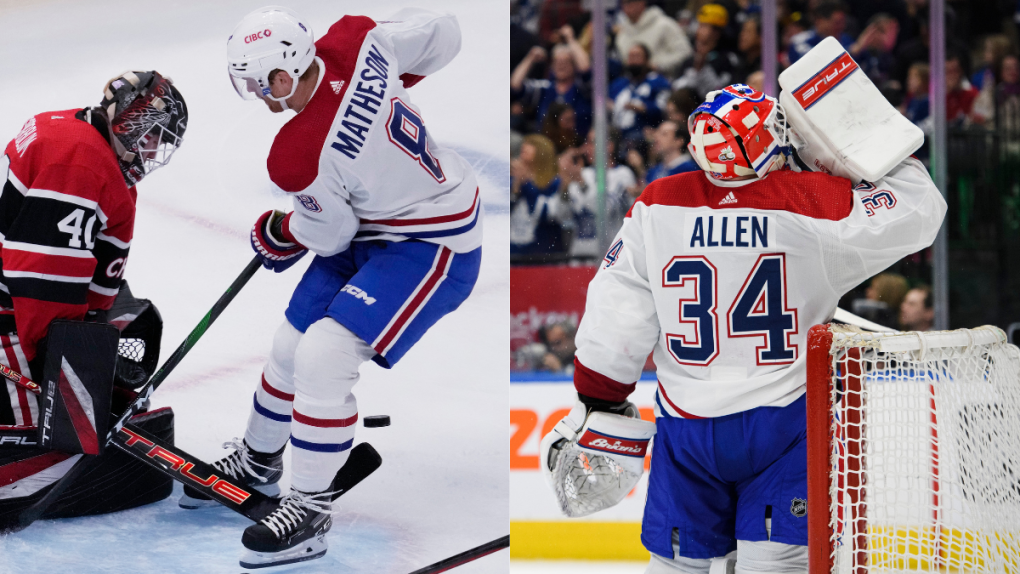  Mike Matheson and Jake Allen were named the Molson Cup winners for the month of February. (AP Photo/Nam Y. Huh); (THE CANADIAN PRESS/Christopher Katsarov)