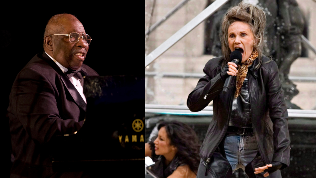 Jazz pianist Oliver Jones and singer/songwriter/activist Diane Dufresne were inducted into the Canadian Music Hall of Fame on Thursday night in Calgary, AB. (THE CANADIAN PRESS/Adrian Wyld; THE CANADIAN PRESS/Jacques Boissinot)