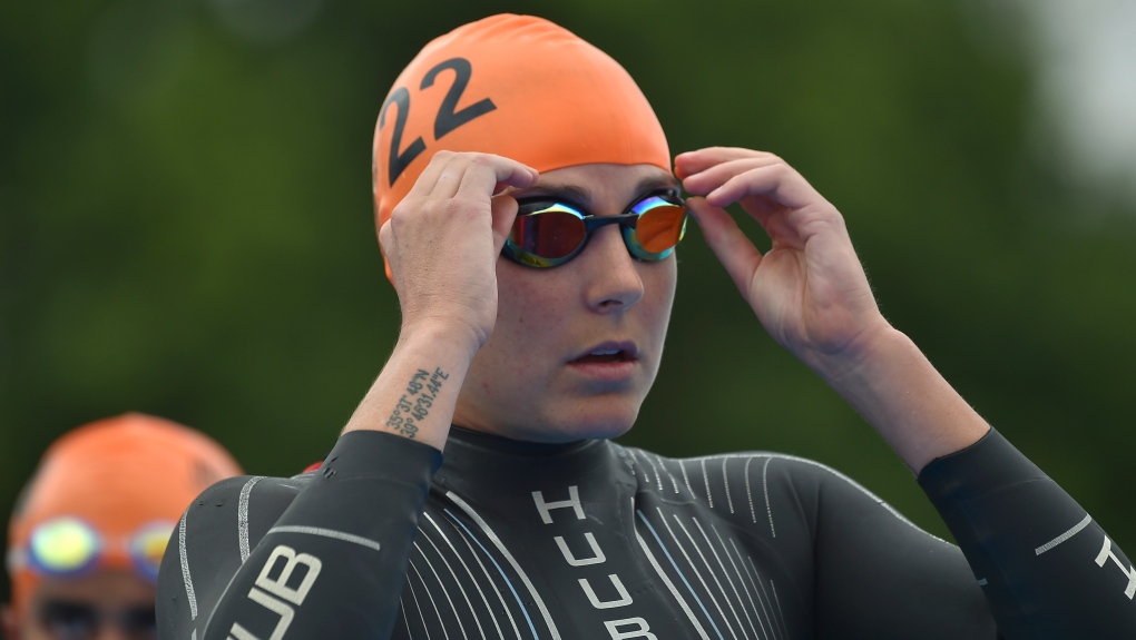 Amelie Kretz of Canada prepares for the women's individual triathlon at the Commonwealth Games in Birmingham, England, Friday, July 29, 2022. (AP Photo/Rui Vieira)