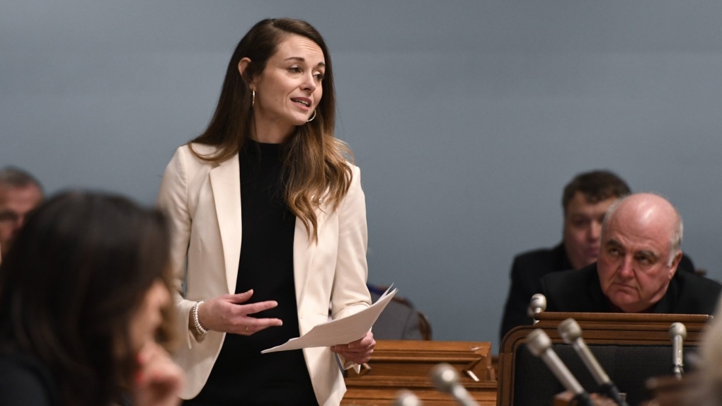Newly elected government MNA Joelle Boutin speaks as the legislature resumes on Tuesday, February 4, 2020, at the Quebec legislature in Quebec City. THE CANADIAN PRESS/Jacques Boissinot