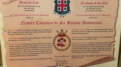 The Freedom of the City honour was issued by Montreal to its naval reserve,  HMCS Donnacona, to mark 100 years of service on Sept. 23, 2023. 