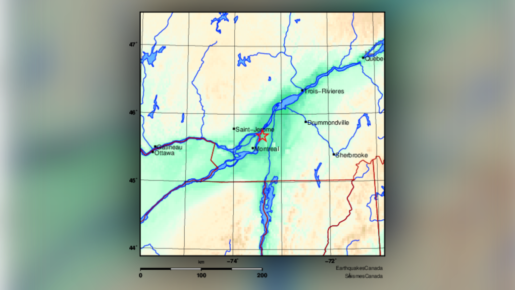 A 3.4 magnitude earthquake was recorded northeast of Montreal Sunday evening (Map courtesy of Earthquakes Canada)