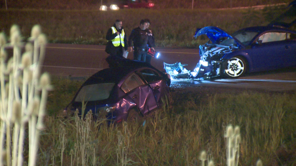 Quebec's police watchdog is investigating a head-on collision on Sept. 28, 2023 near Mascouche that involved an intervention by local police. (CTV News/Cosmo Santamaria)