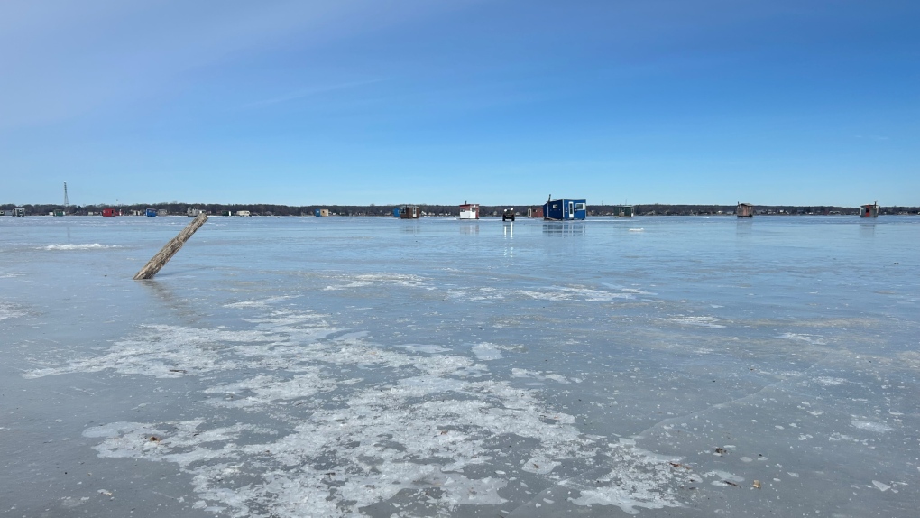Quebec ice fishing huts are sinking into ice with mild