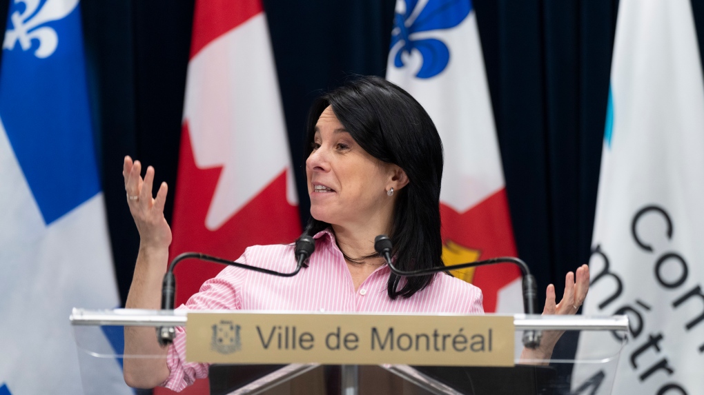 Montreal Mayor Valérie Plante speaks at a press conference for Montreal International on Monday February 26, 2024 in Montreal. (The Canadian Press/Christinne Muschi)