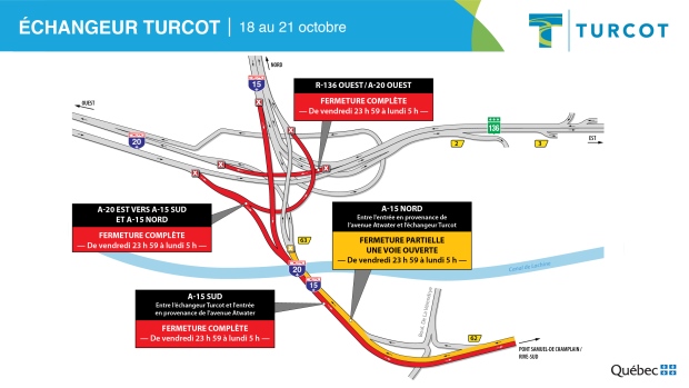 Turcot Interchange closures, Oct. 18-21, 2019