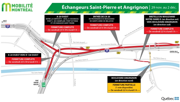 Saint-Pierre interchange closures Nov. 29