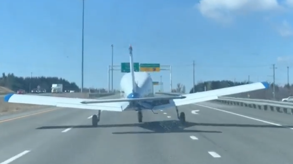 Plane on highway Quebec City