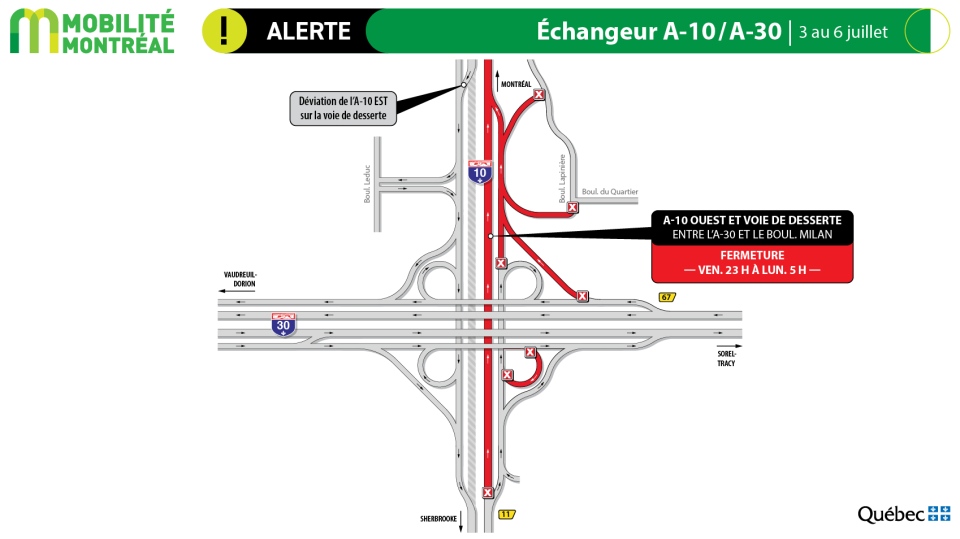 Eastern Townships Expressway closures July 3-6