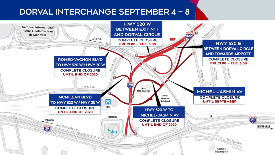 Dorval interchange closures Sept. 4-8