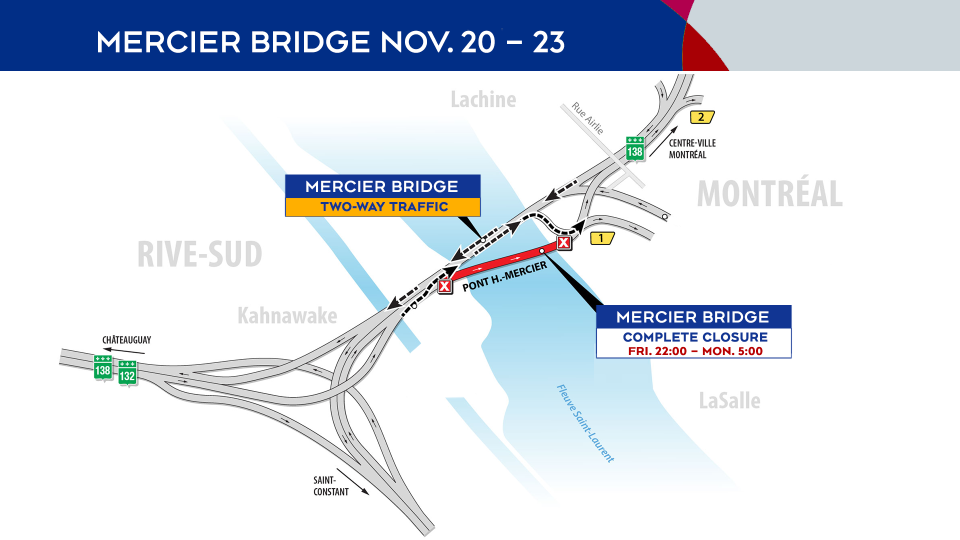 Mercier Bridge closures Nov. 20-23