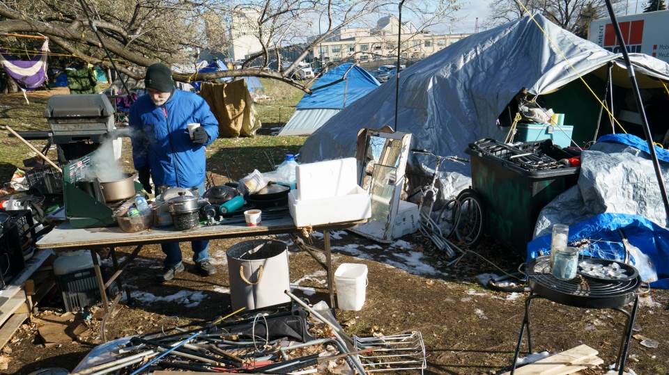 Homeless man Jacques Brochu in Montreal tent city
