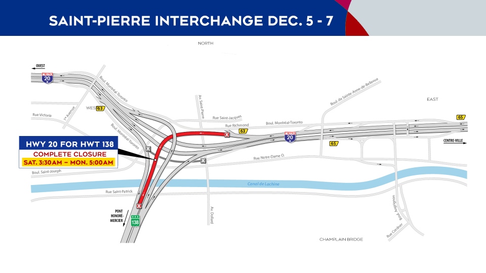 Saint-Pierre Interchange closures Dec. 5-7