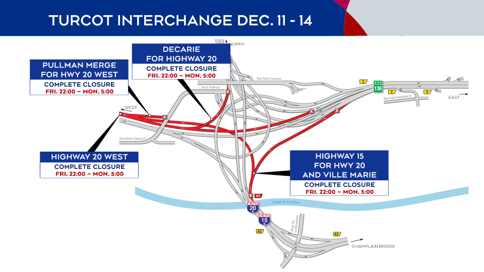 Dec. 11-14 closures in the Turcot Interchange