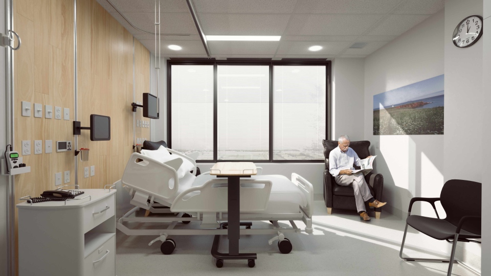 Mock-up of Vaudreuil-Soulanges hospital room