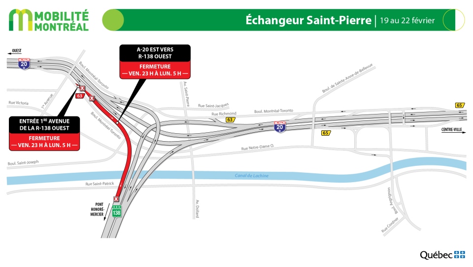 Saint-Pierre Interchange closures Feb. 19-22, 2021