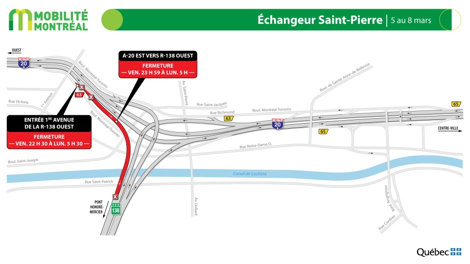 Saint-Pierre interchange closures March 5-8