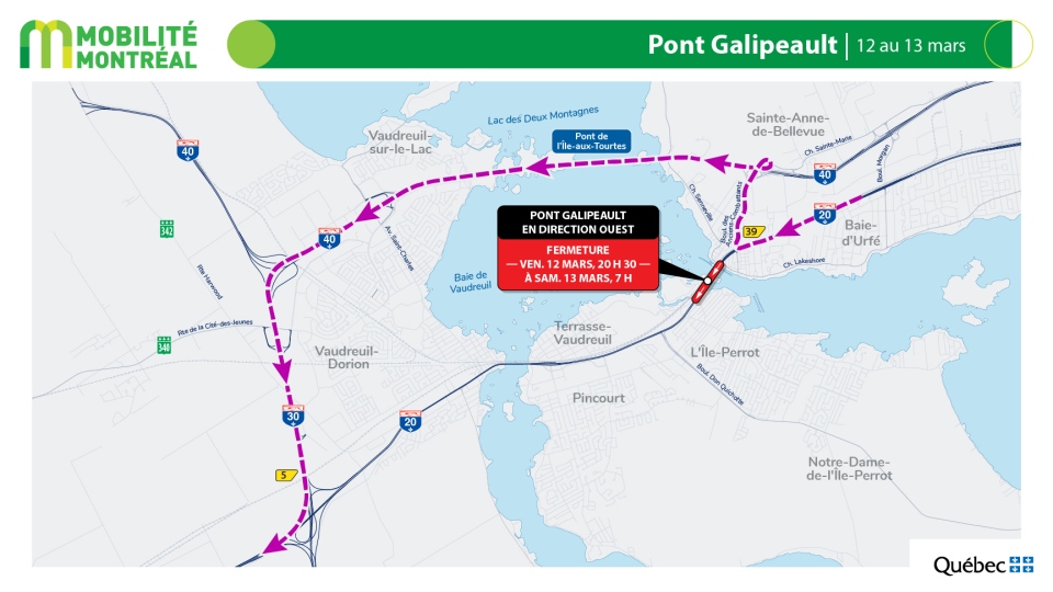 Pont Galipeault closures March 12 to 13