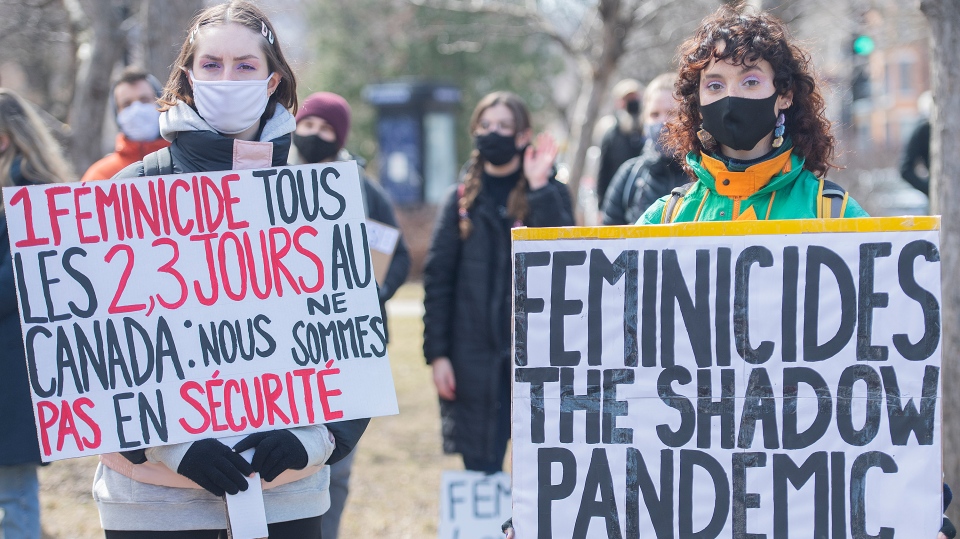 Two women protest femicides in Quebec