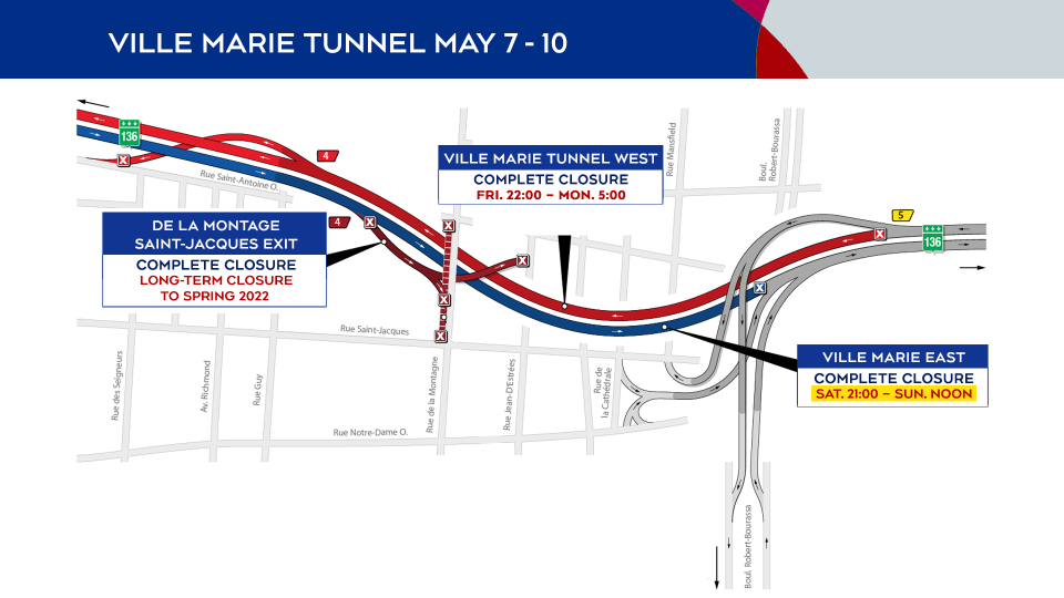 Ville-Marie Tunnel closures from May 7 to 10