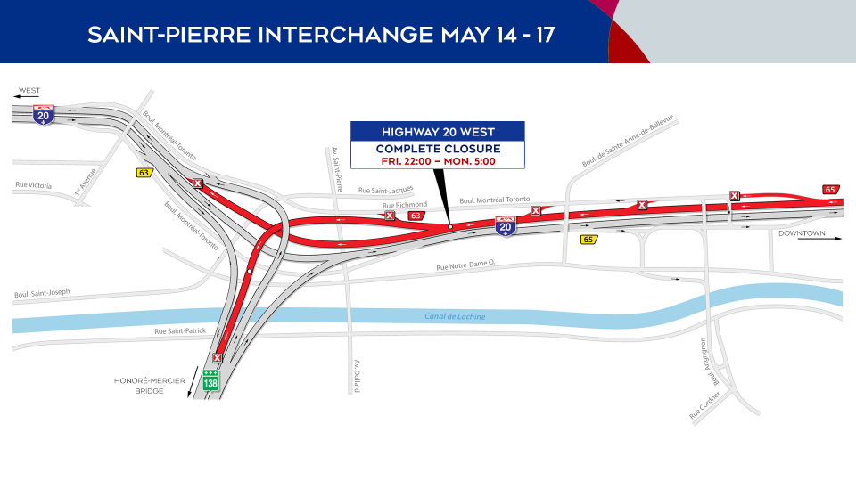 Saint-Pierre Interchange closures May 14 to 17