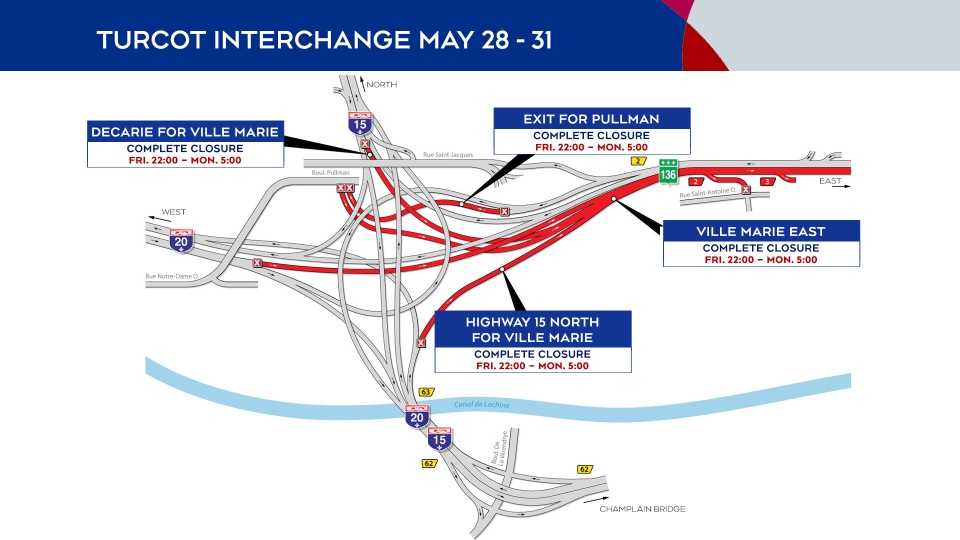 Turcot Interchange closures May 28 to 31