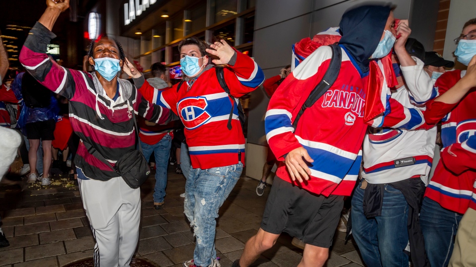 Habs fans celebrate after beating the Knights