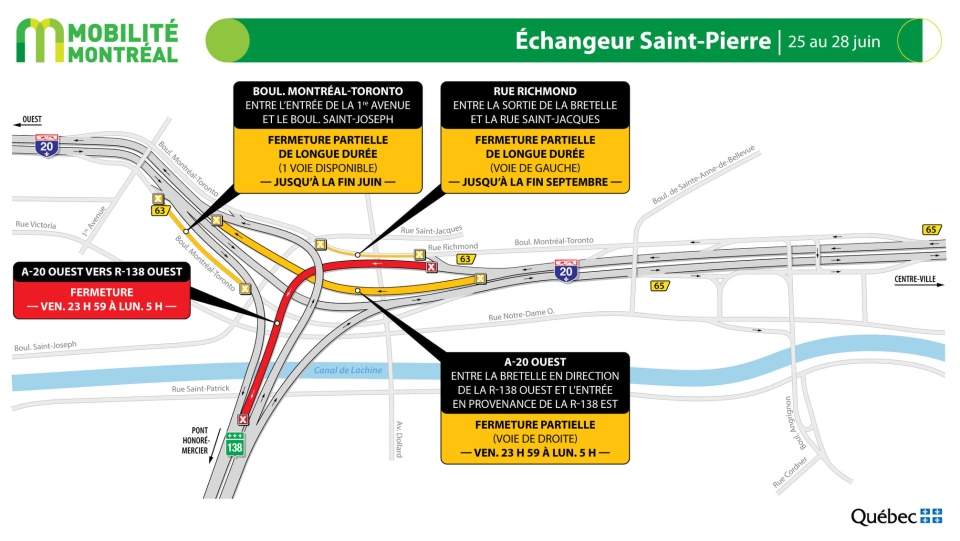 Saint-Pierre Interchange closures June 25 to 28