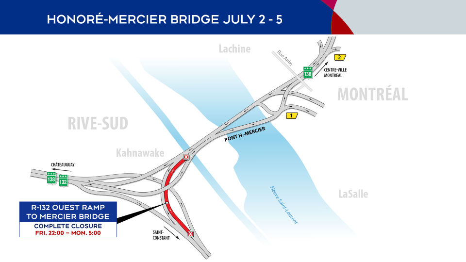 Mercier Bridge closure July 2 to 5