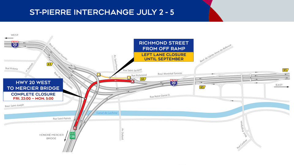 Saint-Pierre Interchange closure July 2 to 5