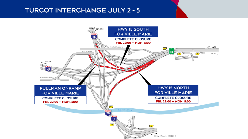 Turcot Interchange closures July 2 to 5