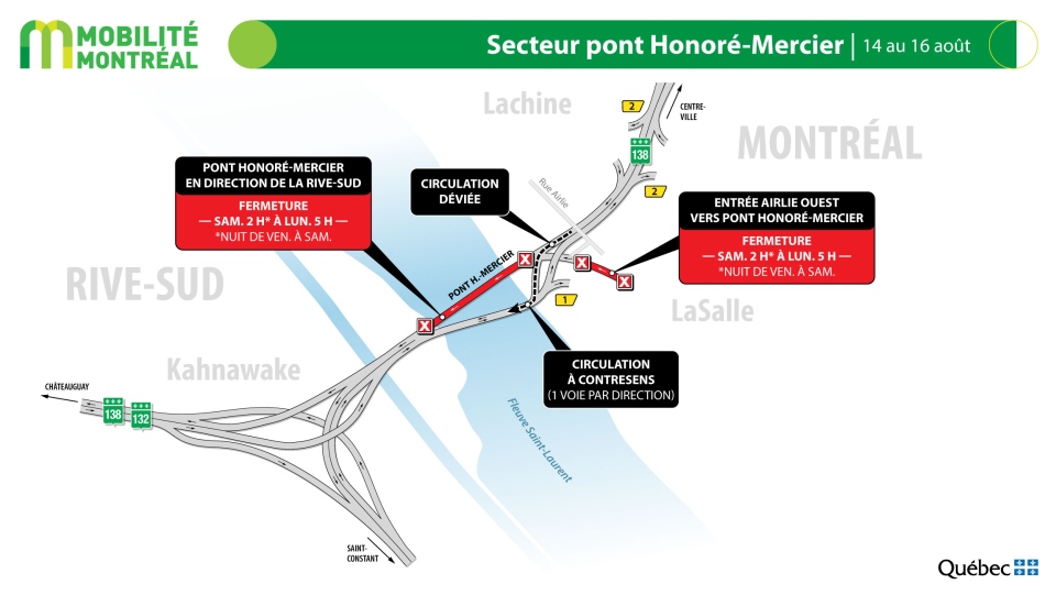 Mercier Bridge closure Aug. 13-16