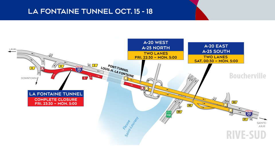 La Fontaine tunnel closures Oct. 15 to 18
